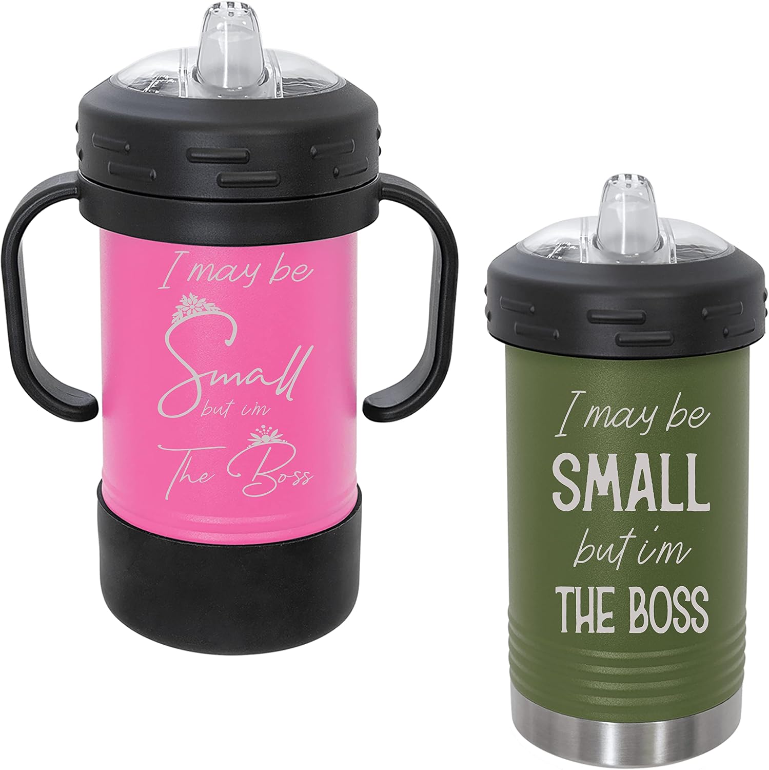 Funny Personalized Sippy Cups, Customized, Laser Engraved, Kids, Toddler, Stainless Steel 10oz, Removable Handles and Boot