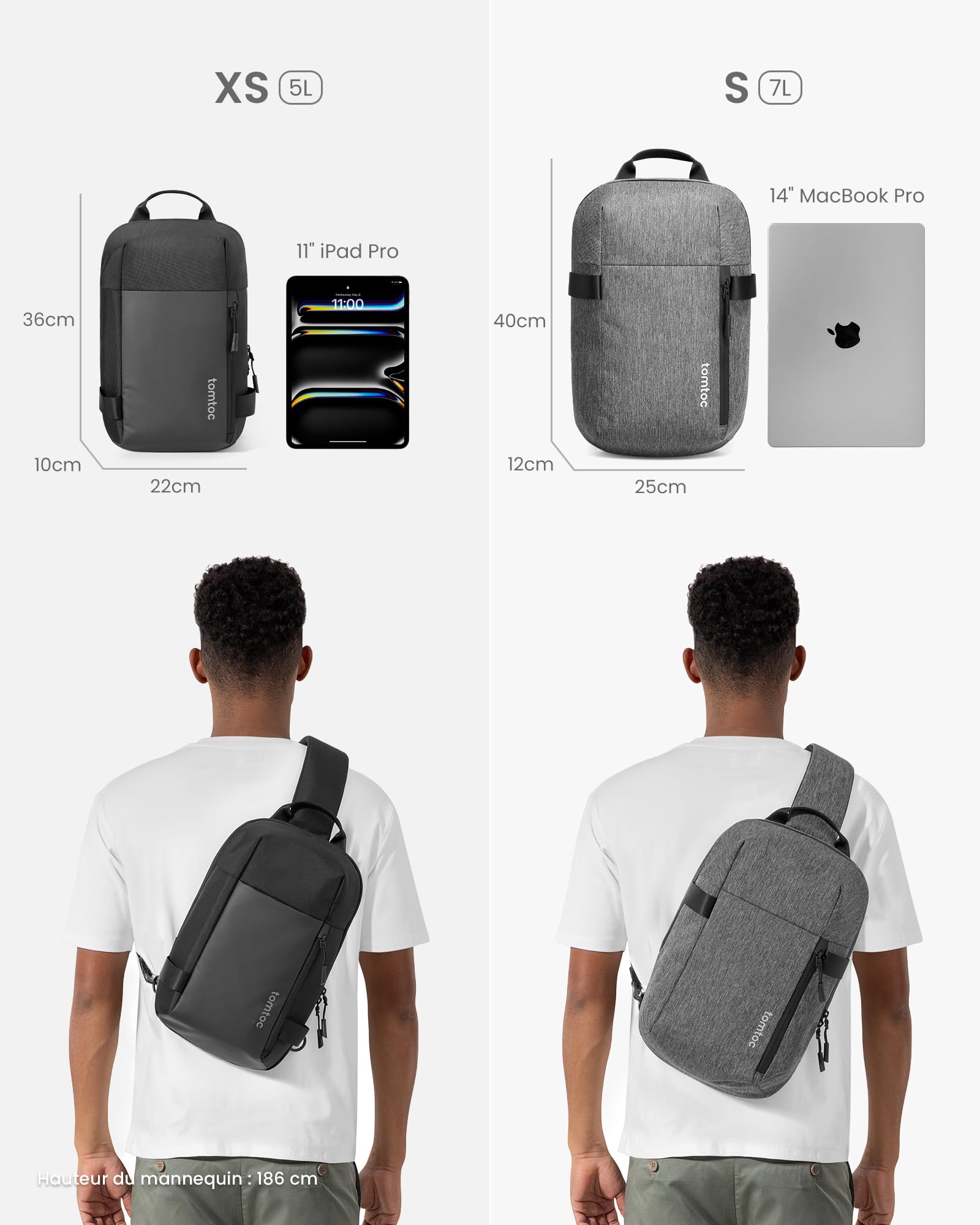 tomtoc Compact EDC Sling Bag, Sac à Bandoulière Minimaliste Crossbody pour 13" MacBook Air/Pro, 2024 13" iPad Pro M4, 13" iPad Air M2, Sac à Dos Résistant à L'eau, Usage Quotidien, Travail, Gris