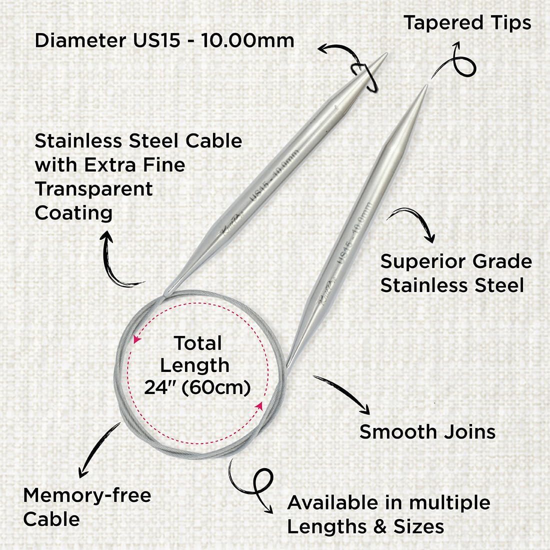 KnitPro Stelo Lace Circular Needles 24" (60cm) | US Size 15 (10mm)