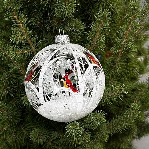 Vista 23 de Adorno de Navidad de vidrio pintado a mano de 3.9 pulgadas (3.9 in), bola colgante, adornos para árbol de Navidad, bola de cristal, regalo