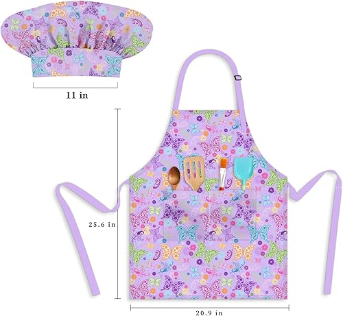 Miniatura 7 de Delantales para niñas con bolsillos para niños, para cocinar, hornear, pintar, manualidades, arte, jardinería, ajustable