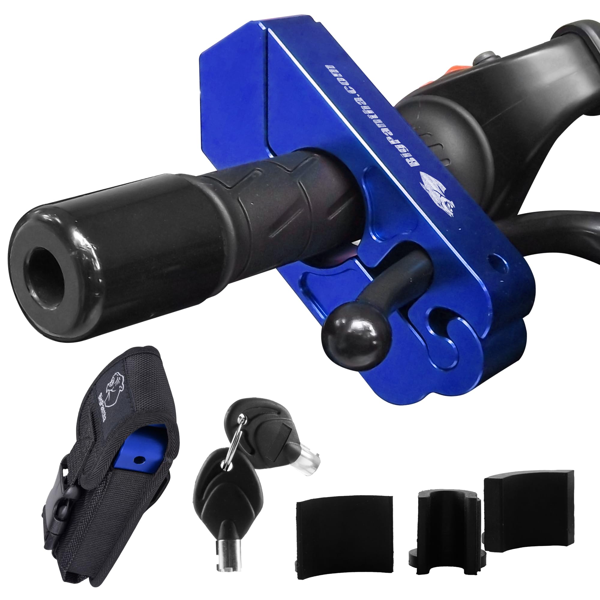Heavy Duty Motorcycle Grip Lock - Secures Bike, Scooter, Moped, or ATV in Under 5 Seconds! - Anti Theft Lock with Free Holster (Blue)