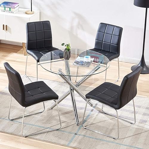 Miniatura 2 de Mesa de comedor de cristal, mesa de comedor redonda de vidrio con tapa de vidrio templado transparente, mesa de comedor moderna, mesa de café de té
