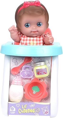 Miniatura 2 de Lil Cutesies - Juego de regalo de muñeca bebé de vinilo de 9 pulgadas, posable y lavable, traje extraíble, silla alta y accesorios de alimentación,