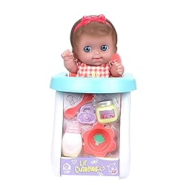 Lil Cutesies 9 All Vinyl Baby Doll Feeding Time Gift Set| Posable and Washable | Removable Outfit | High Chair and Feeding Accessories | JC Toys | Ages 2+