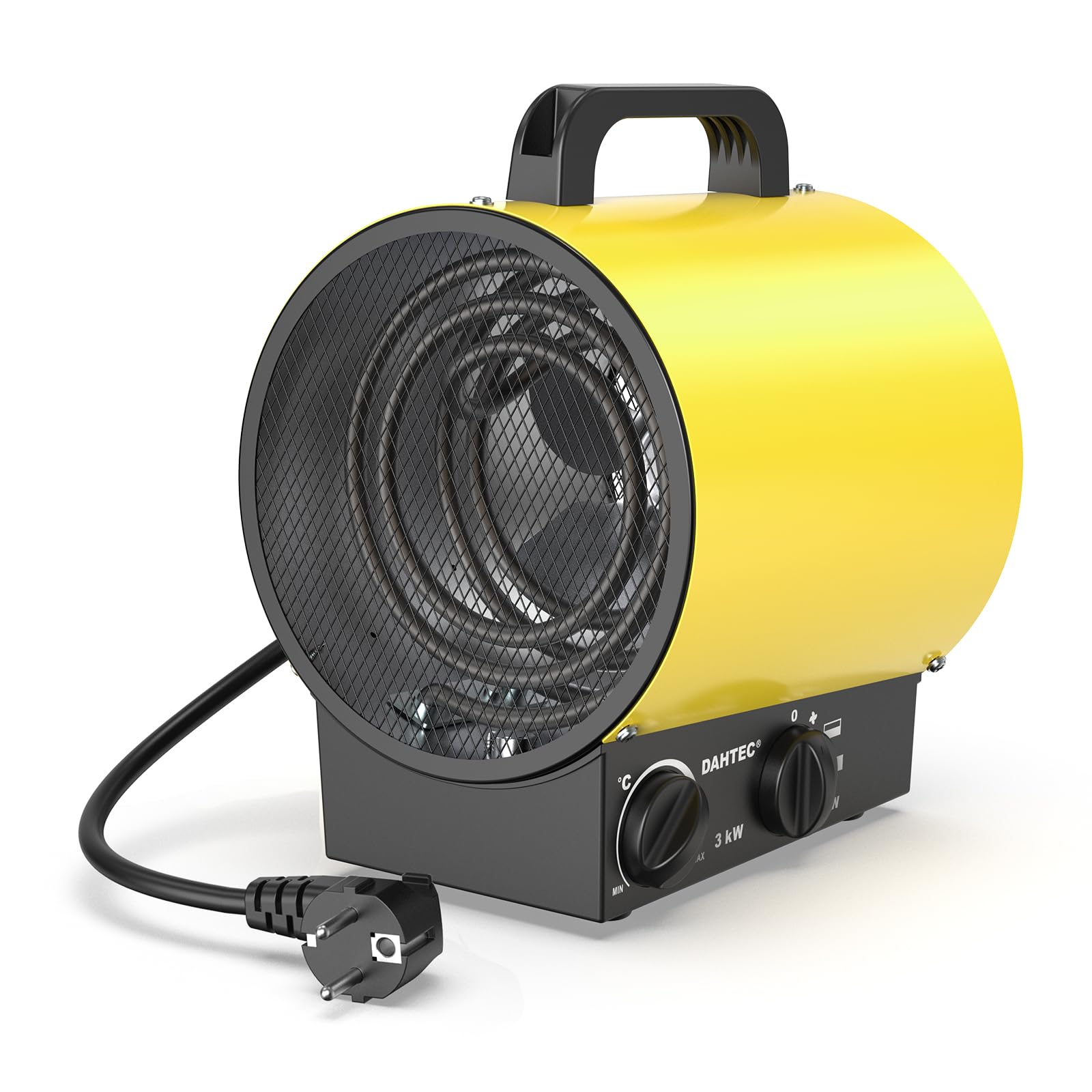 Calefactor Eléctrico 3000 W Termoventilador Portatil, Amarillo | Calefactor de Obra 230 V con Asa, Termostato y Protección Contra Sobrecalentamiento - Apto para Hogares, Tallers