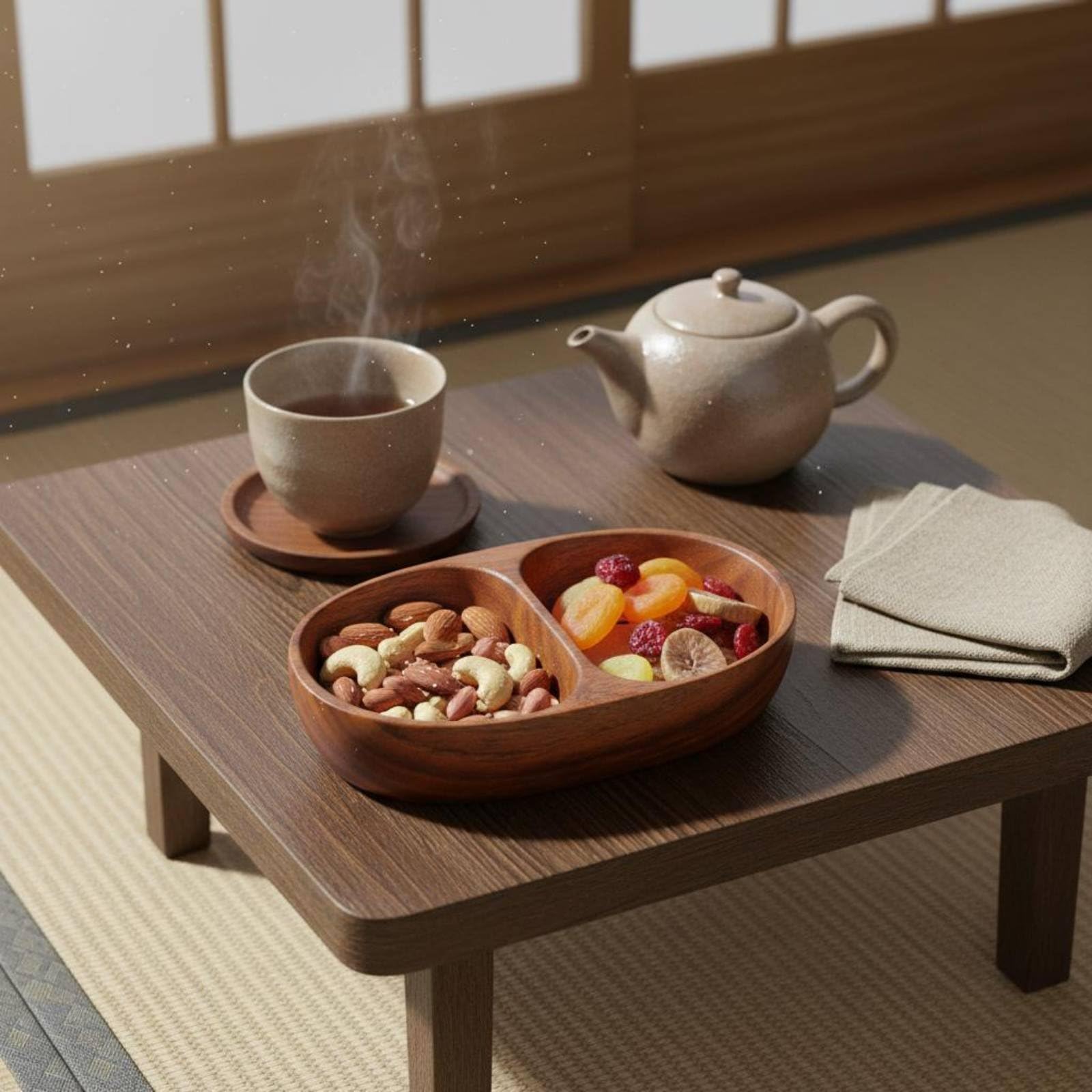 Fünfgeteilte Servierschale Holz Servierteller Snackteller Obstteller Häppchenteller aus Akazienholz mit Rustischem Charme Und Moderner Form für, Fünf-Fächer-Platte