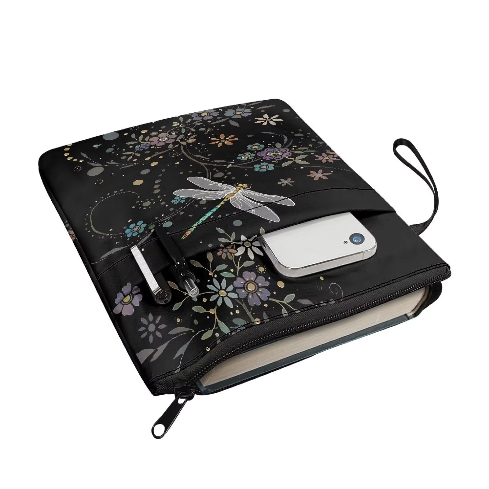 Housse De Livre Imprimé Floral Aquarelle - Pochette Zippée Lavable Taille M