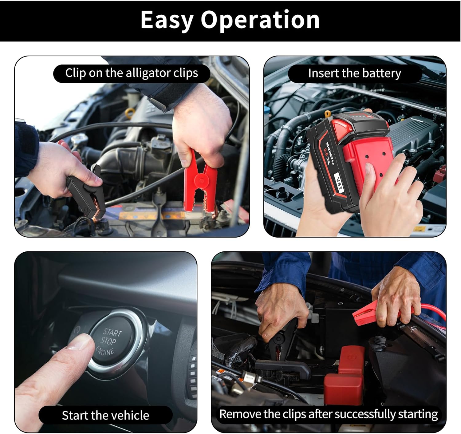 Jump Starter Cables for Milwaukee M18 18V Battery, 2ft 8AWG Silicone Booster Cable with Alligator Clips, Jump Start Car Truck RV and Charge Tools, 392°F/200°C Heat Resistant - Image 6