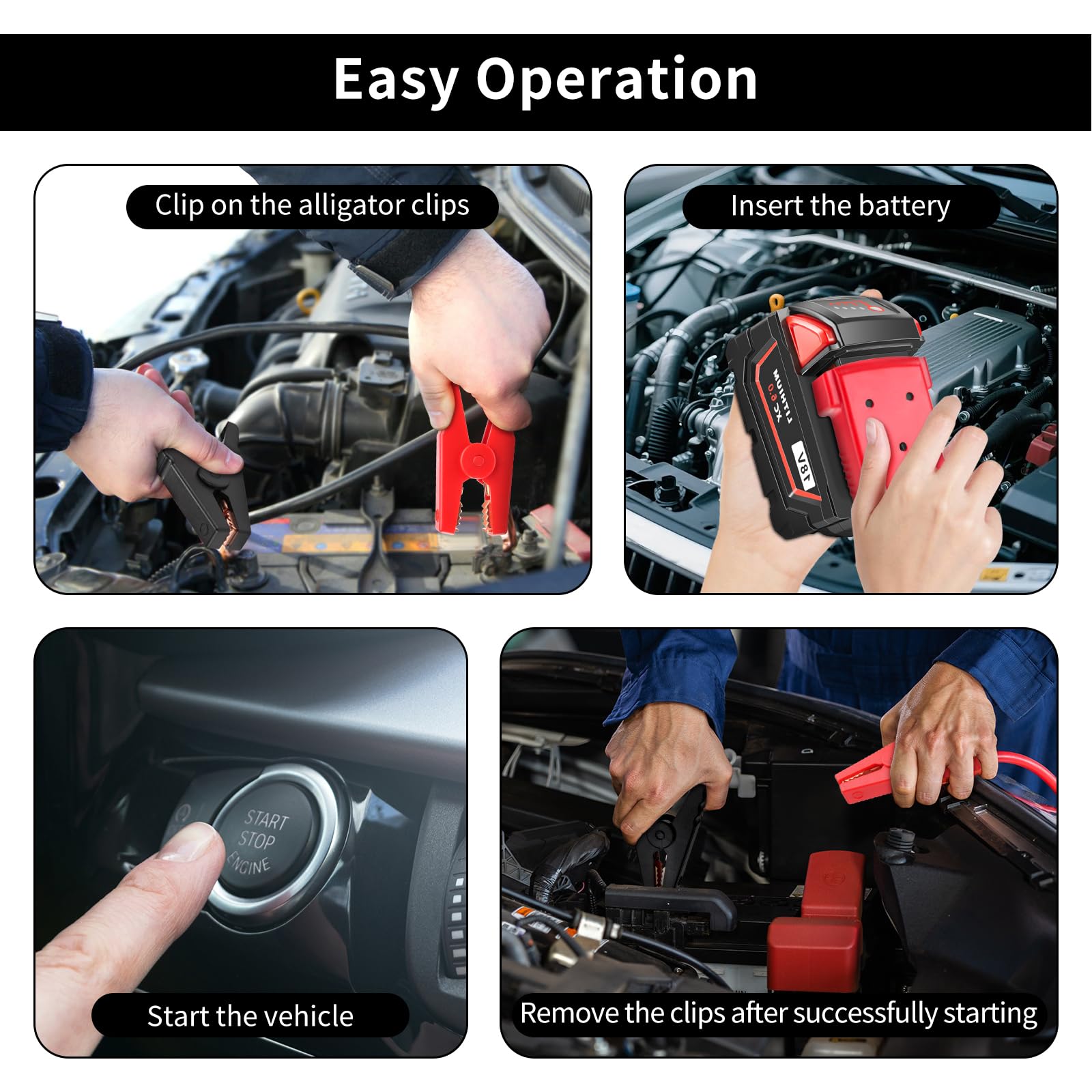 Cables de arranque para batería Milwaukee M18 de 18 V, cable de refuerzo de silicona 8AWG de 2 pies con clips de cocodrilo, arranque de salto para coche, camión, RV y herramientas de carga, resistente