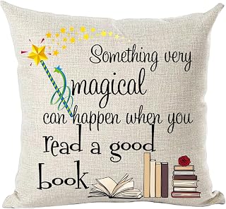 Ramirar Word Art Quote Something Very Magical Can Happen When You Read A Good Book Star Decorative Throw Pillow Cover Case Home Living Room Bed Sofa Car Cotton Linen Square 18 x 18 Inches