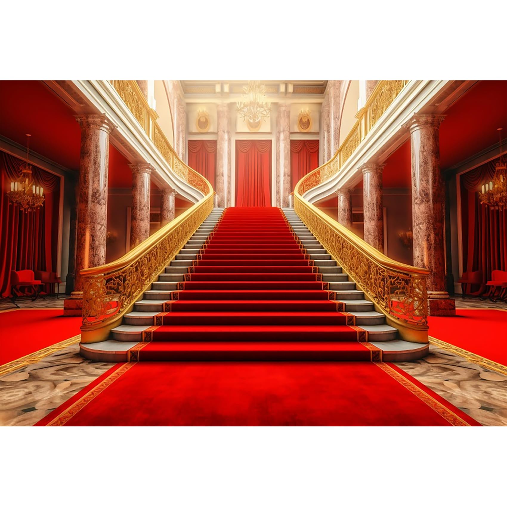dnldliq 7x5ft Red Carpet Palace Backdrop European Royal Castle Golden Stairs Background for Photography Wedding Birthday Prom Party Decoration Banner