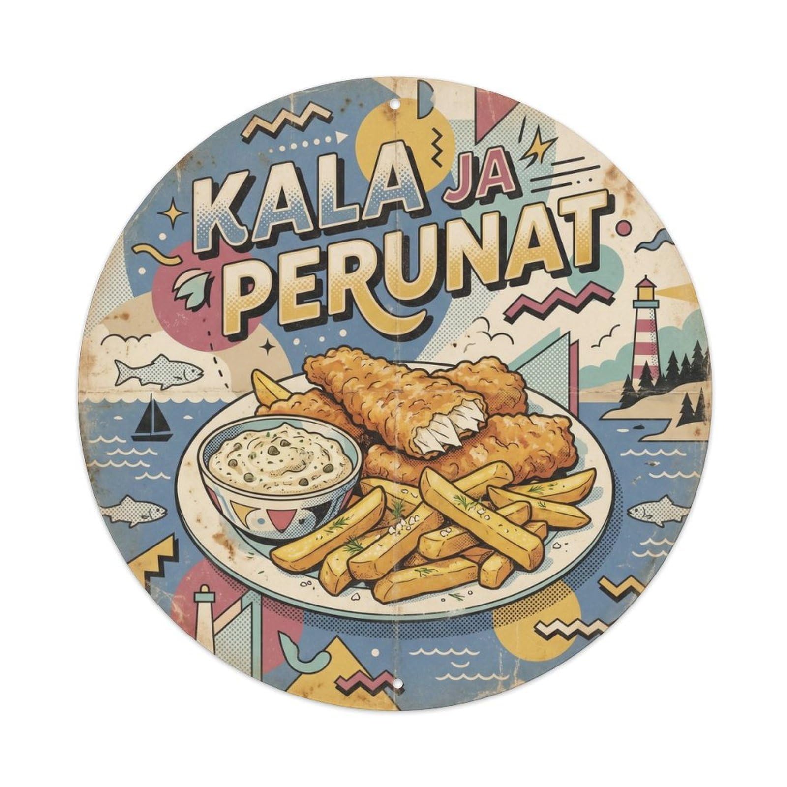 Yrnq 8X8inch Vintage Style Finland Fried Seafood Chips Retro Memphis Diner Metal Tin Sign