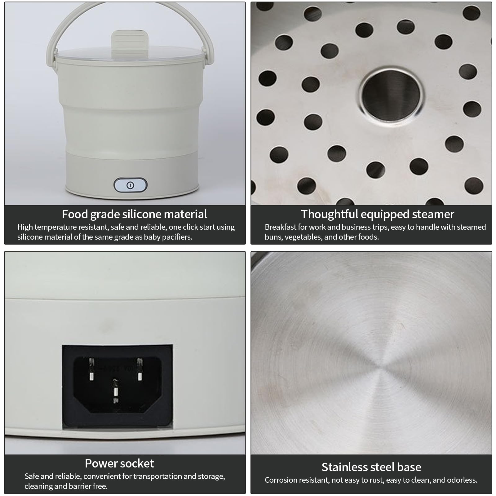 Olla caliente eléctrica, plegable, portátil de viaje de 1 litro, olla eléctrica plegable portátil, olla de cocina, mini cacerola para el hogar, camping, hogar, oficina, viajes