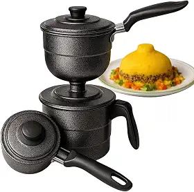 Cuscuzeira 2 em 1 Peitinho/Tetinha Alumínio Craquelado Preto – Cuscuz Nordestino Individual e Duas Porções – Panela a Vapor Tradicional Prática para Cuscuz Caseiro