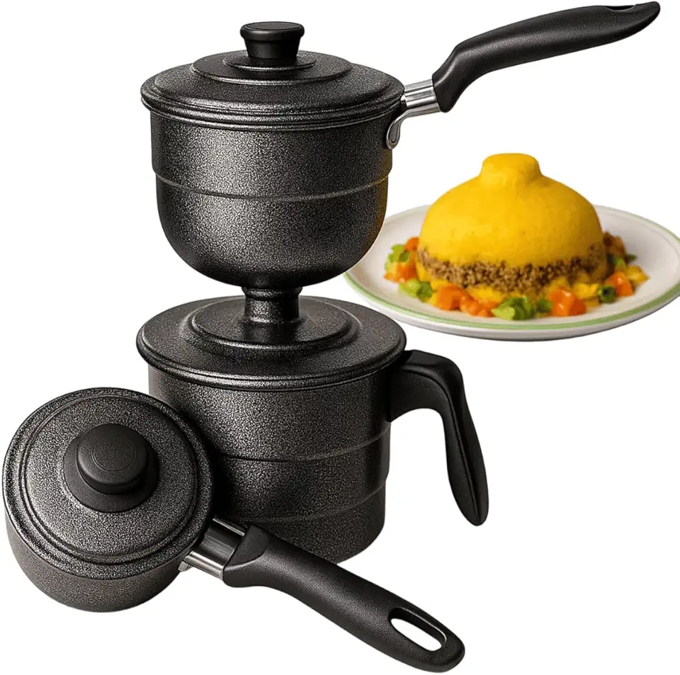 Cuscuzeira Individual 2 em 1 Peitinho/Tetinha Alumínio Craquelado Preto – Cuscuz Nordestino – Panela a Vapor Tradicional Prática para Cuscuz Caseiro