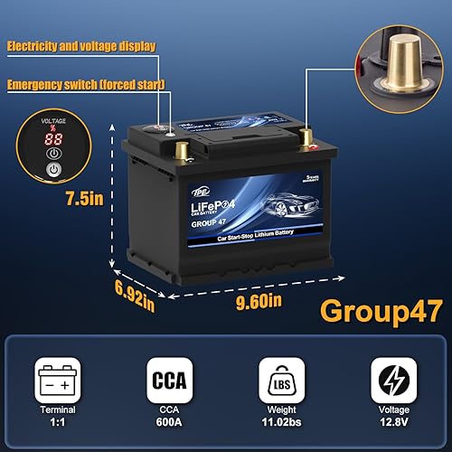 Miniatura 2 de TPE Batería de litio de arranque y parada de coche BCI Group47 LiFePO4 LiFePO4 Batería de coche de iones de litio de diseño ligero Batería de litio