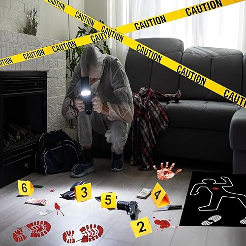 Miniatura 2 de Kit de decoración de escena del crimen de Halloween, cartel de cumpleaños con texto en inglés "Have a Killer", silueta corporal, cinta de escena del