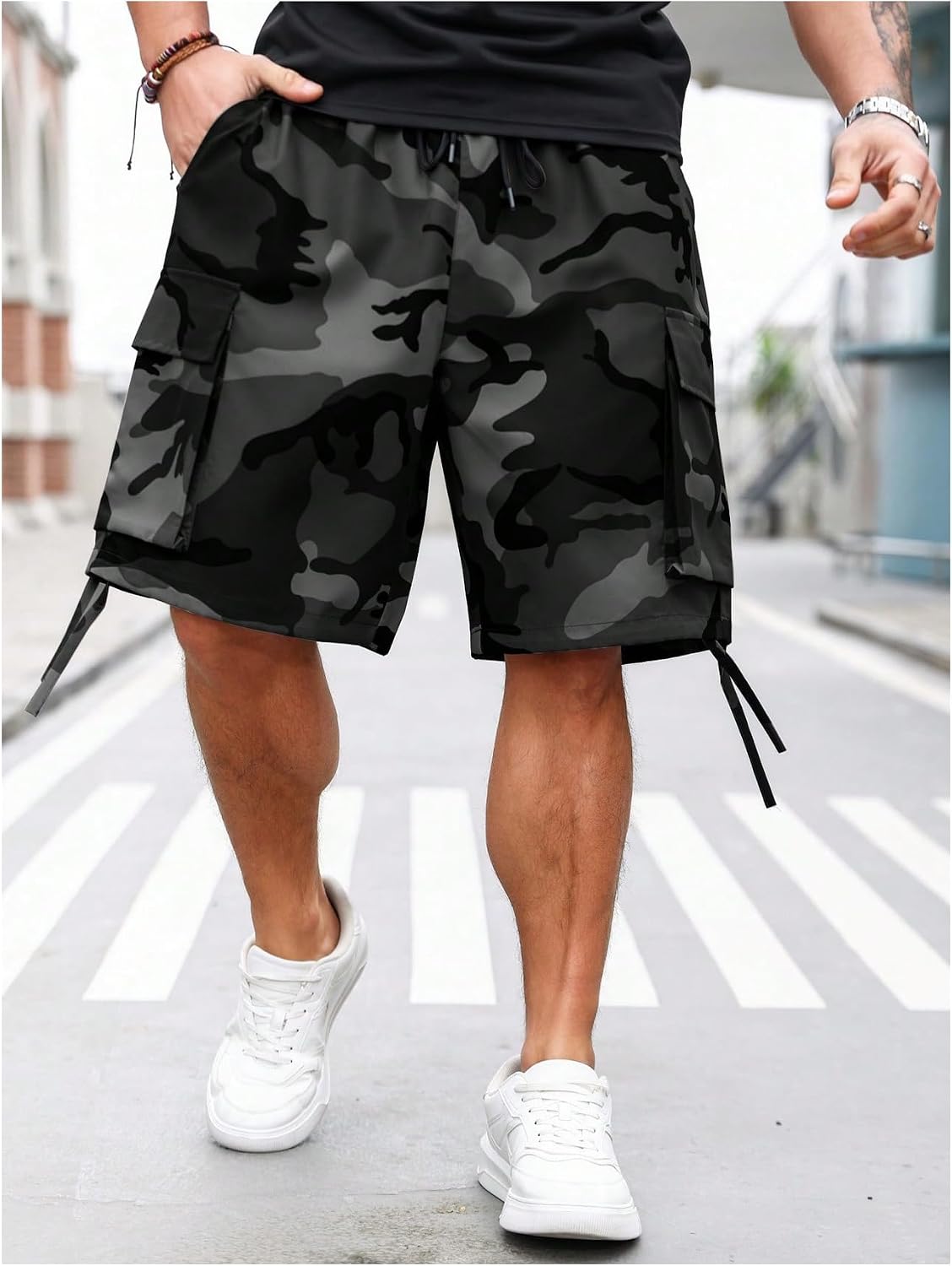 GORGLITTER Men's Big and Tall Camo Cargo Pants with Pocket Knee Length Baggy Loose Fit Elastic Waist Shorts Summer 2026