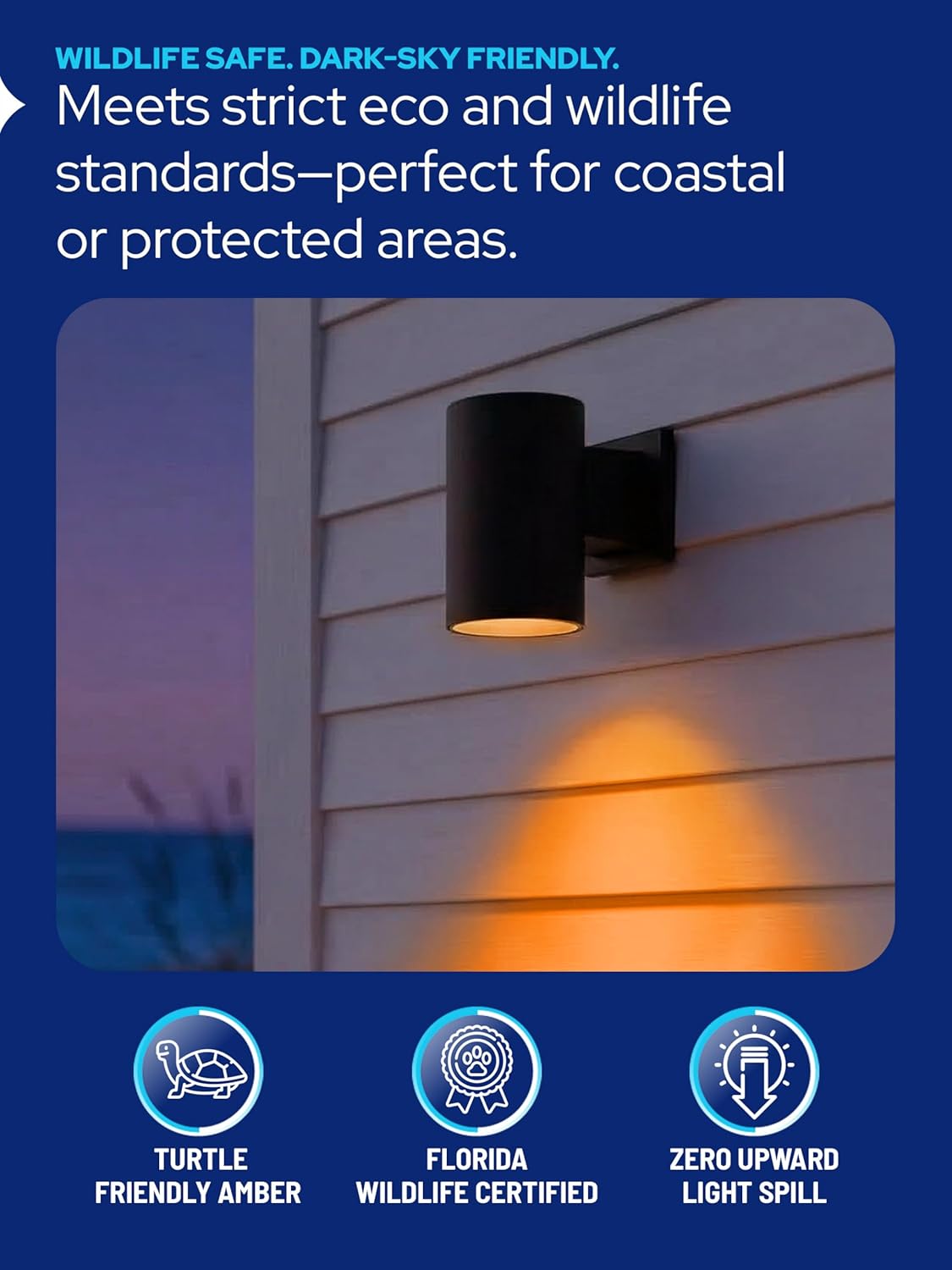 KASTLITE Dark Sky & Turtle Safe Porch Light Fixture - Rust Proof Outdoor Coastal Lamp - Polycarbonate Outside Light Wall Sconce, FWC/UL Rated Amber LED Bulb - Modern Front Door Lighting - White/Small