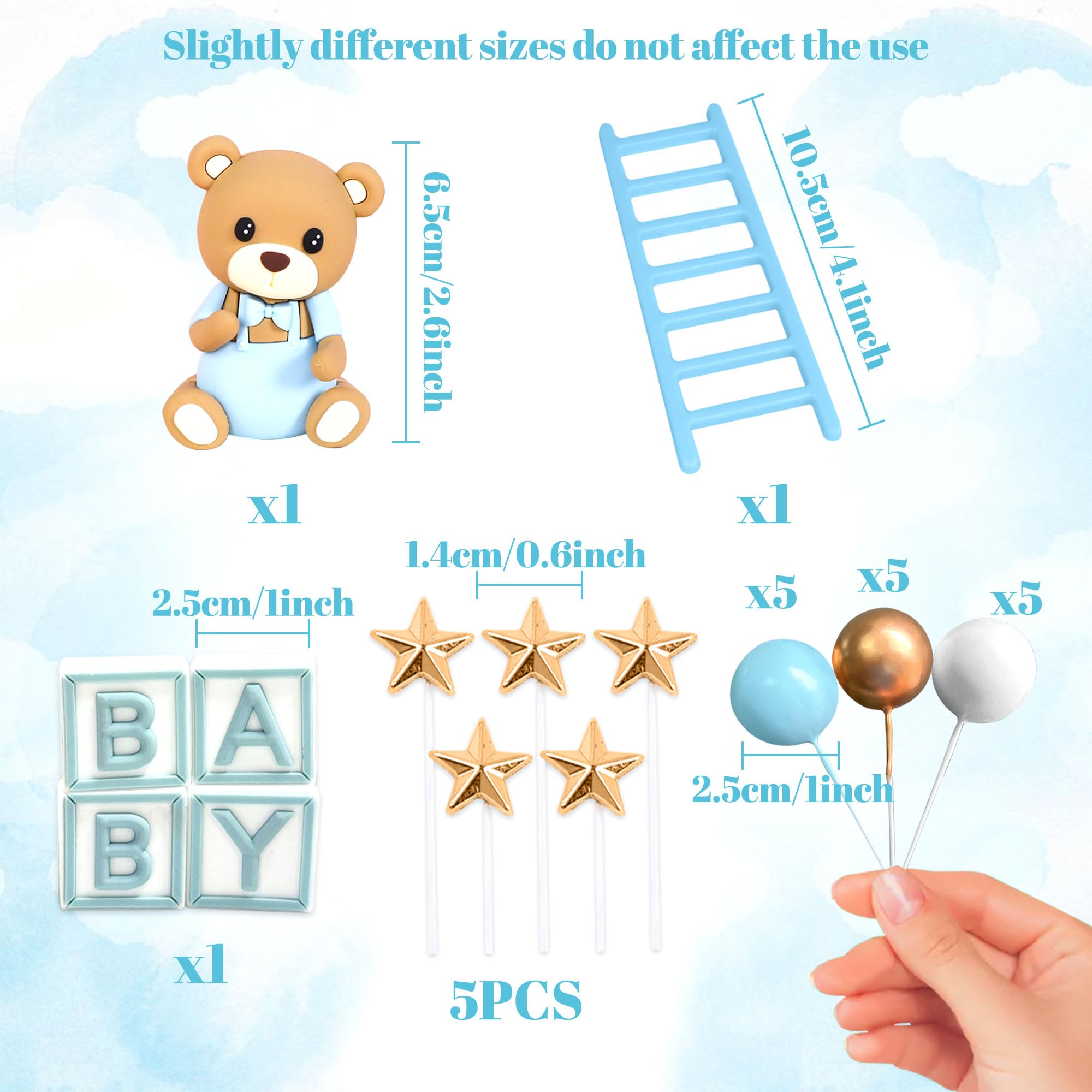 JeVenis Blue Bear Cake Decoration Blue Gold Balls Cake Topper Bears Cake Cake Decoration Baby Shower Birthday Cake Decoration