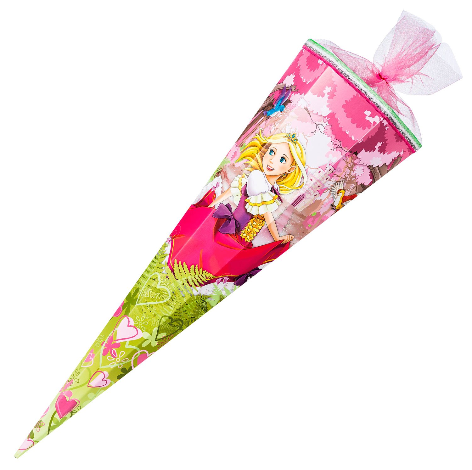 Schultüte / Zuckertüte „Sorgenfresser“ – 85 Cm Lang, 6-eckig, Mit Tüll & Textilborte – Perfekt Für Die Einschulung