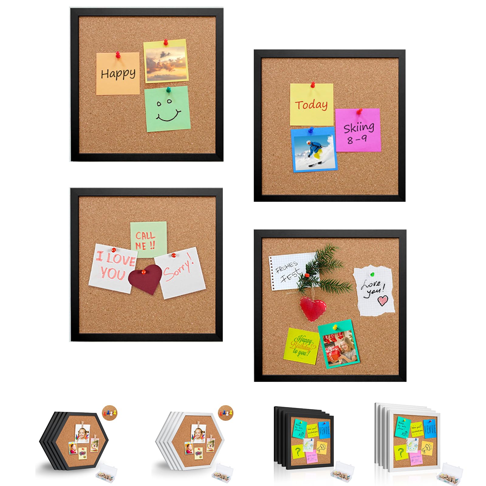 Photo 1 of Facilife 4 Packs Pin Board Square Cork Board, Black Framed Bulletin Board, Cork Boards for Walls with Frame, Decorative Bulletin Board for Office, School & Home Black-square