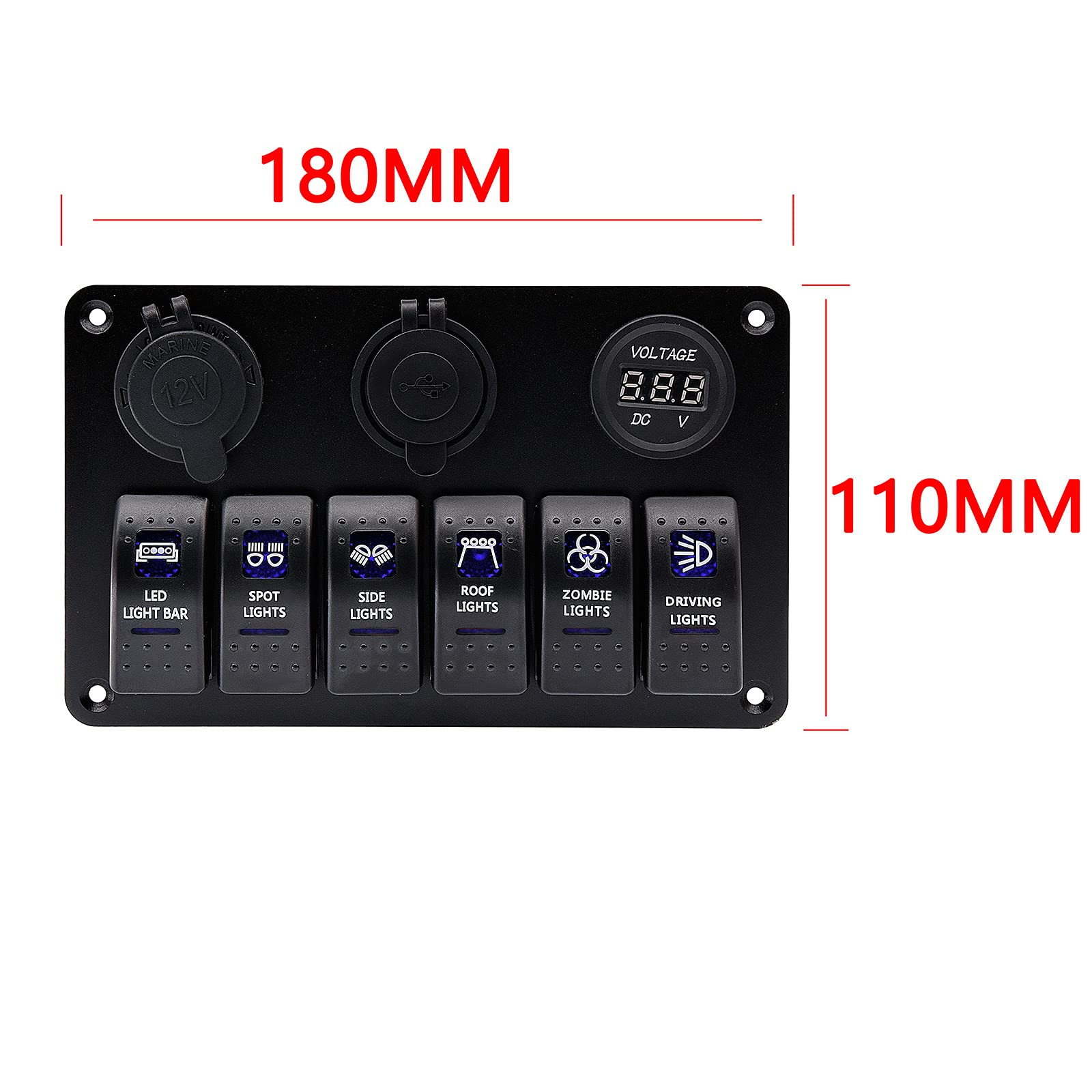 KAOLALI Wippschalter, Hebelschalter mit 3/6/8 Schaltern + Zigarettenanzünder 12 V + Voltmeter + 3,1 A Doppel-USB-Ladegerät für Wohnmobil, Wohnwagen, Boot, Auto, RV