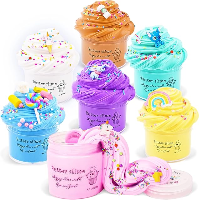 Appoft Soft and Non Sticky Fluffy Putty Slime Kits with Unicorn Candy Rainbow Charms DIY Butter Slime Crafts Set for Kids - Best Toys Gifts