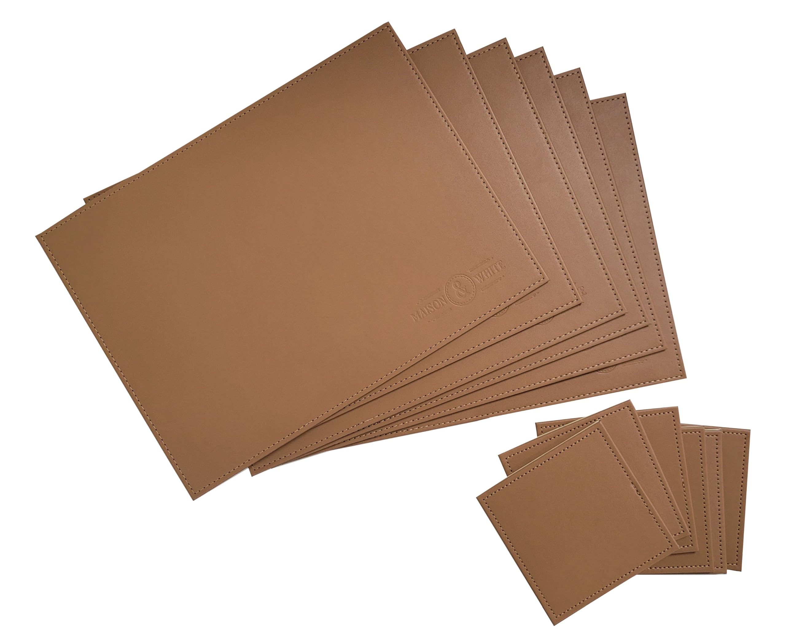 Maison & White Brown 12 Piece Faux Leather Table Set | 6 Placemats & 6 Coasters | Party Place Mats By M&W (Brown)