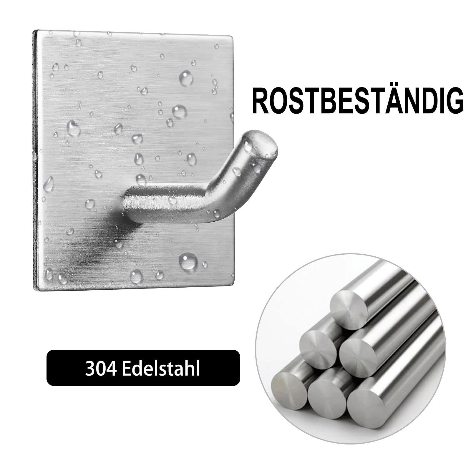 FOMANSH Selbstklebender Haken, Handtuchhaken ohne Bohren, starker rostfreier Edelstahl Wandhaken, Halter am Wand, Aufbewahrung für z.B. Schlüssel Handtuch Kleid, für Bad Toilette Küche Büro, 4 Packs