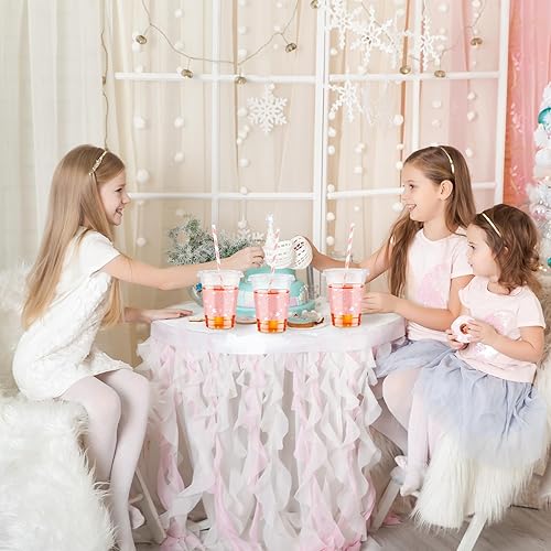 Miniatura 6 de Meanplan 150 tazas de Navidad para baby shower con tapas y pajitas, vasos desechables de plástico transparente con diseño de oso de copo de nieve de