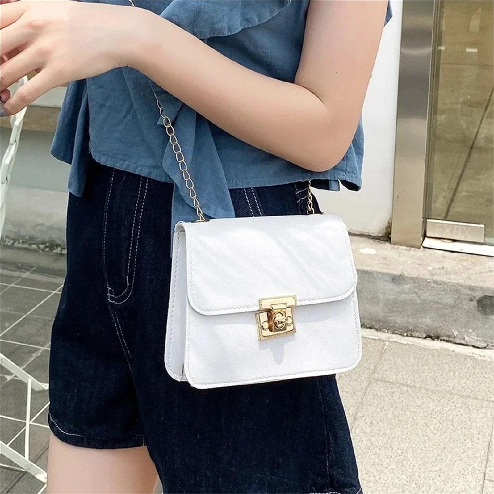 Bolsos de Mujer Bolso de Hombro con Cadena Color sólido Mini Bolso con Solapa Bandolera de Mensajero Bolsos de Mano y Bolsos de Mano Adecuado para Viajar, Fiesta, Trabajo(Brown)