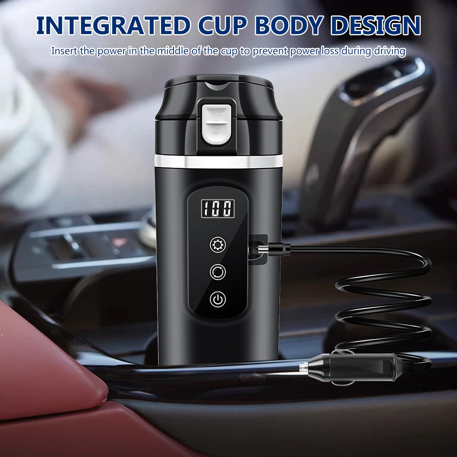 Vegena Tasse d'eau Chauffée pour Véhicule 12V/24V Bouilloire Électrique De Voyage, Bouilloire Électrique pour Voiture en Acier Inoxydable Tasse Chauffante De Voiture pour Voiture, Camion