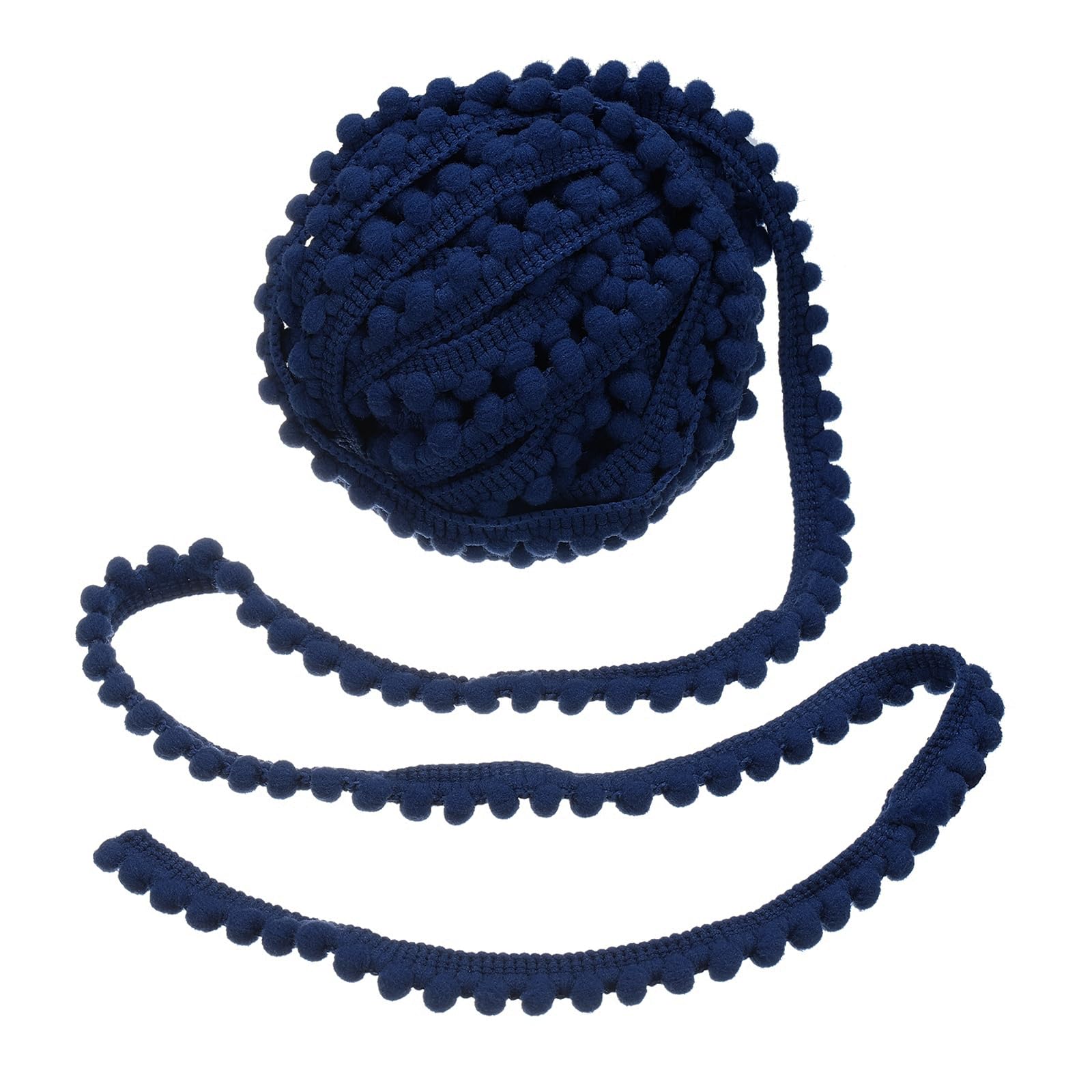 sourcing map 25 Yards Pom Pom Trim Ribbon, 0.5" Wide Dark Blue Pom Pom Ball Fringe Trim Sewing Fringe Fabric Trim Ribbon for DIY Crafts Curtain Clothes Pillow Home Decoration