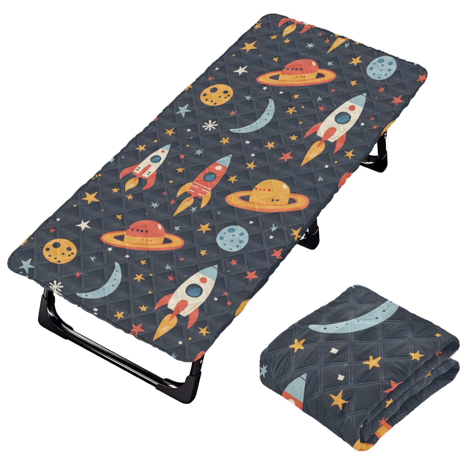 Portable Toddler Bed Sheet for Kids Cartoon Rocket Planet Moon Stars Travel Bed Fitted Sheet