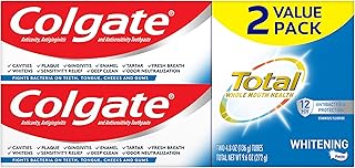 Colgate Total Whitening Toothpaste with Stannous Fluoride and Zinc, Sensitivity Relief and Cavity Protection Mint, 4.8 Oz (Pack of 2)