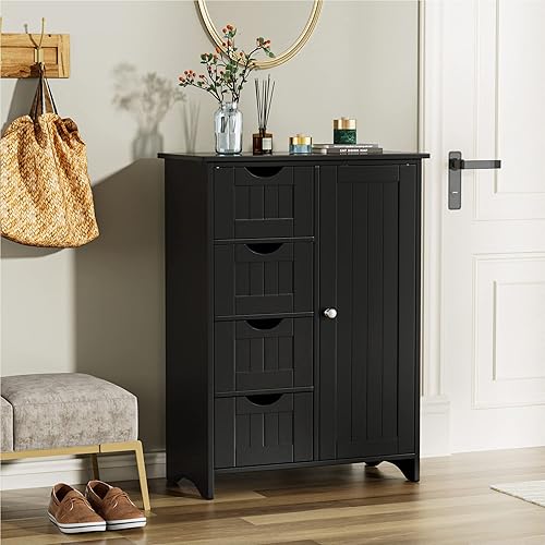 Miniatura 7 de JUMMICO Armario de almacenamiento para baño, armario de piso con 4 cajones y 1 estante ajustable, organizador de almacenamiento para sala de estar,