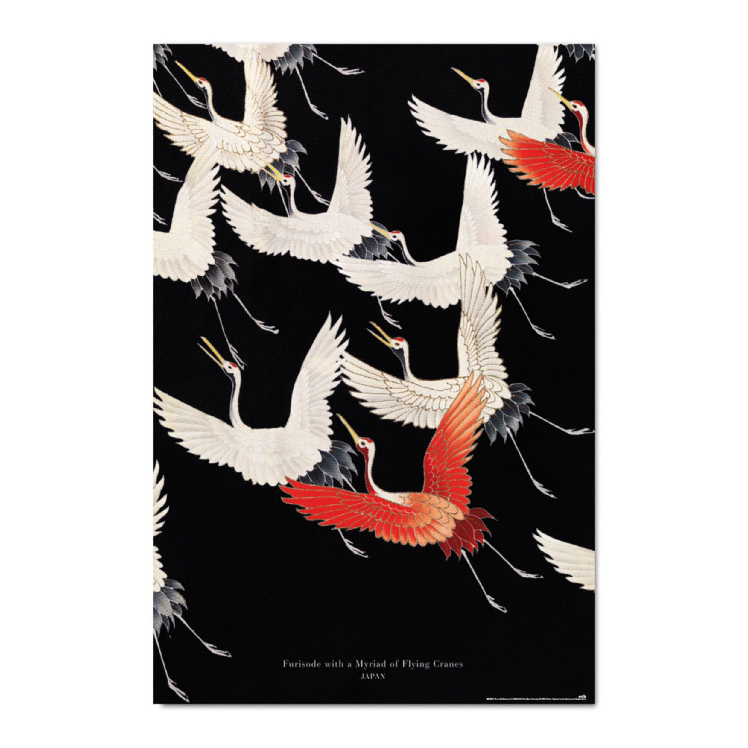 Grupo Erik Furisode with Flying Cranes Poster - 36 x 24 in / 91.5 x 61 cm
