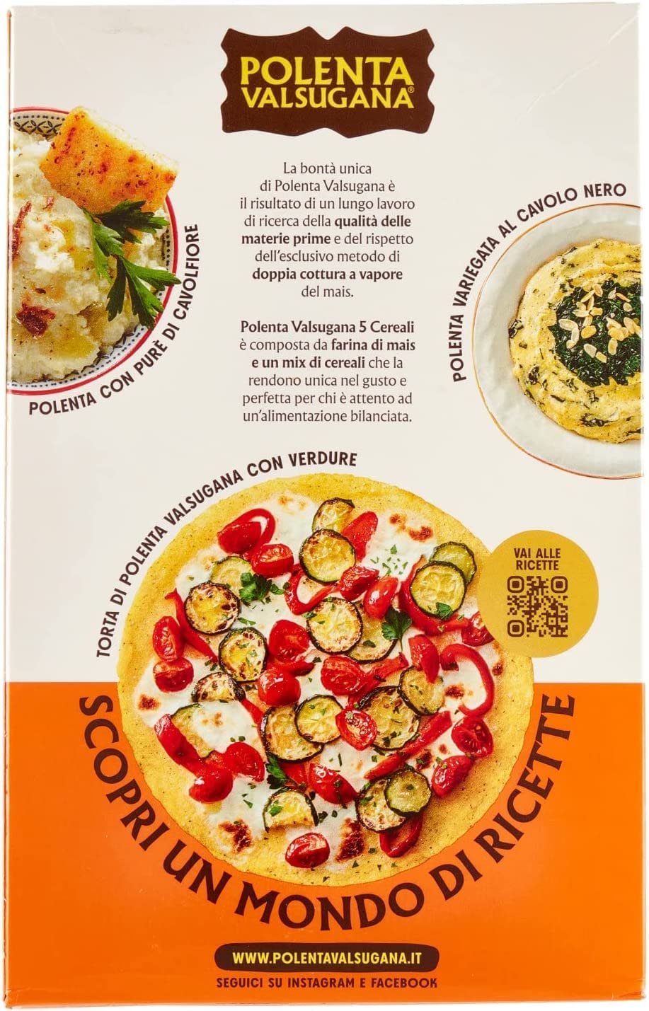 6x Polenta Valsugana mit 5 Körnern schnell 350 g Packung mit Mais Reis, Buchweizen, Quinoa und Amaranth, knusprige und duftende Textur, in wenigen Minuten fertig, glutenfrei