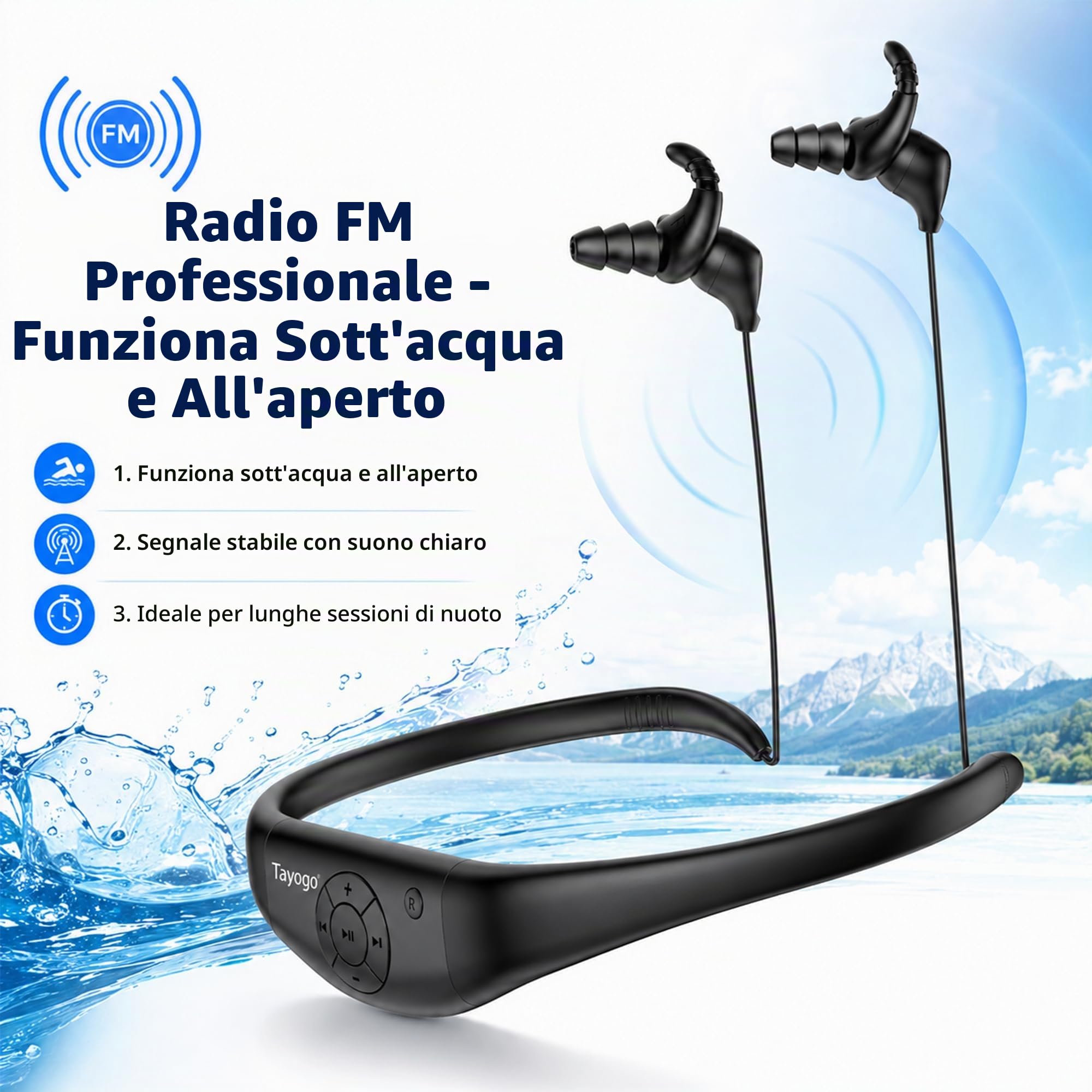Tayogo Cuffie Subacquee per Piscina IPX8, 5.3 Bluetooth, Built-in MP3, Memoria da 32GB, Cuffie da Nuoto e Sportive per Surf, Nuoto, Corsa, Ciclismo