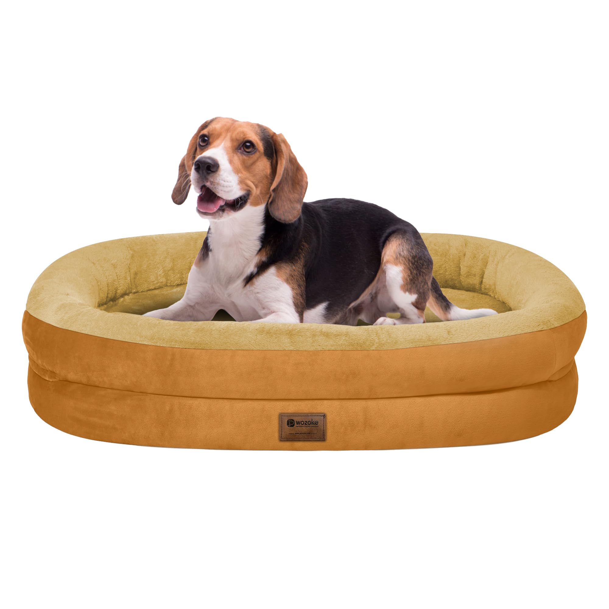 Orthopedic Waterproof Large Dog Bed: Memory Foam Washable Dog Bed with Bolsters - Removable Orthopedic Cover for Medium L XL Large Sized Pet - Non-Slip Bottom - Orange