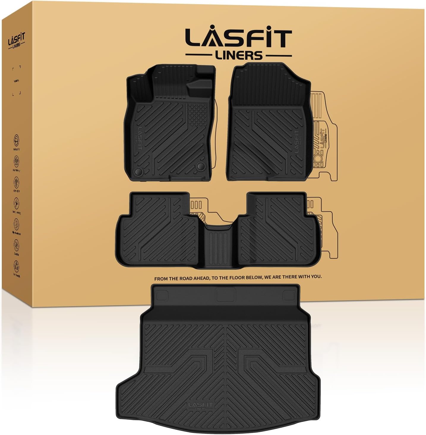 LASFIT Floor Mats & Trunk Mat for 11th Gen Honda Civic Hatchback 2026 2025 2024 2023 2022, All Weather Custom Fit TPE Car Floor Liners,1st & 2nd Row & Trunk Liner (Not for Hybrid) 2?For Honda Civic Hatchback | 2022-2026 | Full Set