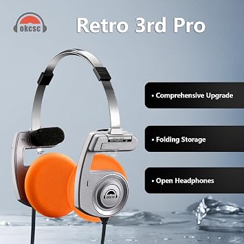 okcsc Retro 3 Open Back Headphones,Retro Headphones No Mic, Collapsible Design/40mm Class Composite Film, Audiophile Sound Performance for HiFi Sound,Commute,Party,Camping,4.9 FT/3.5MM No Mic/Silver