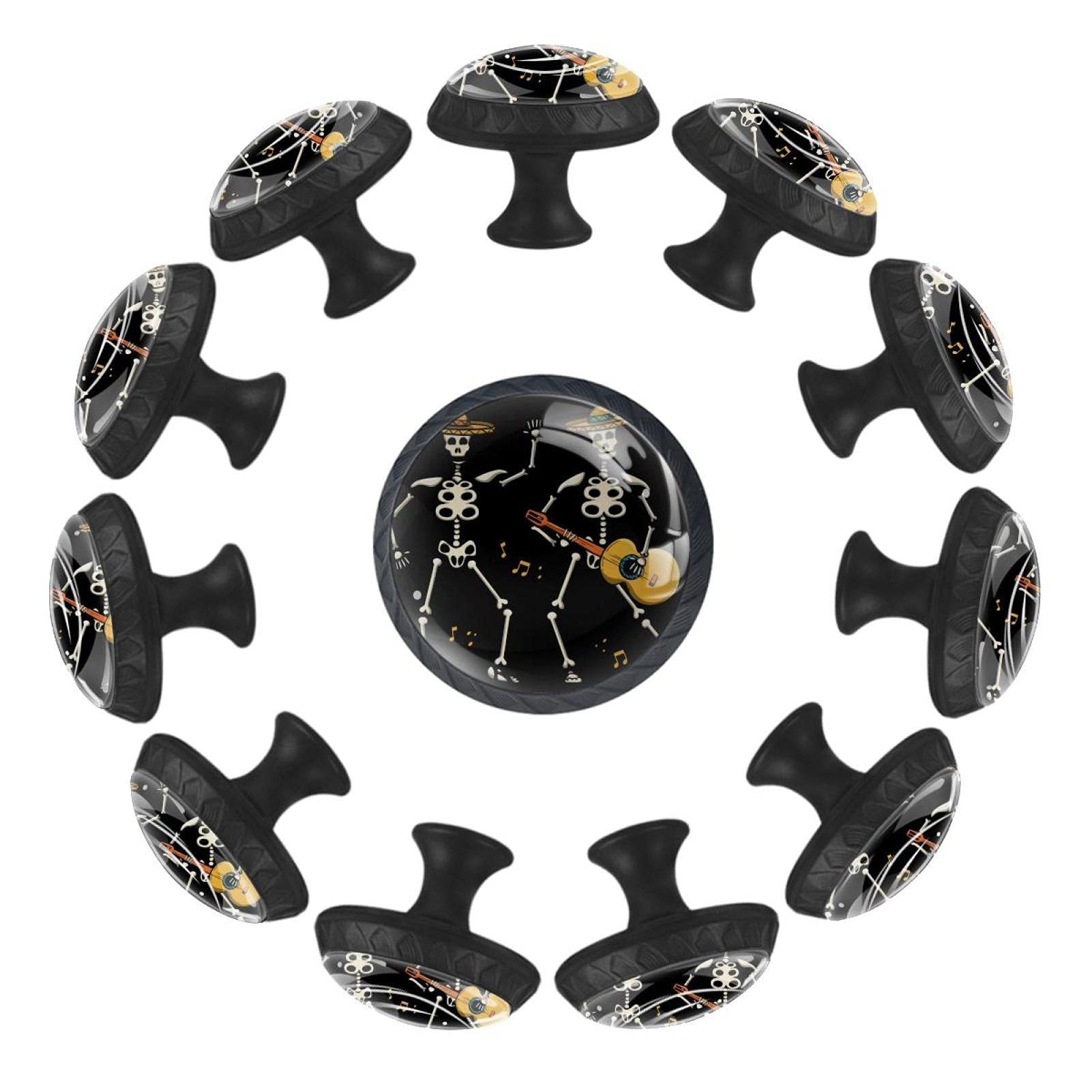 Boutons de tiroir ronds tête de mort noirs 35 mm pour commode et chambre, lot de 12
