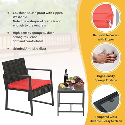 Vista 68 de FDW - Juego de muebles de mimbre de 3 piezas, sillas de ratán modernas con mesa auxiliar, resistentes a la intemperie, para exterior, patio, porche