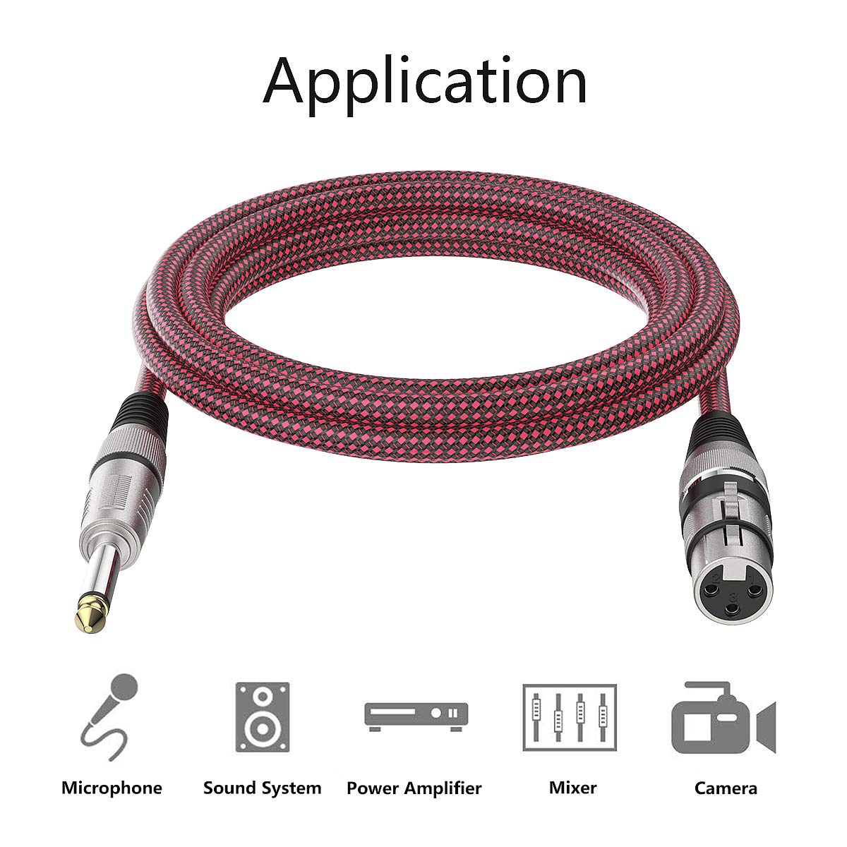 BIFALE XLR-Buchse auf 1/4 TS-Kabel, 7,6 m, 2 Stück, Nylon-geflochtenes Mikrofonkabel, TS 6,35 mm Mono-Klinke, unsymmetrisches Mikrofonkabel, robustes Mikrofonkabel