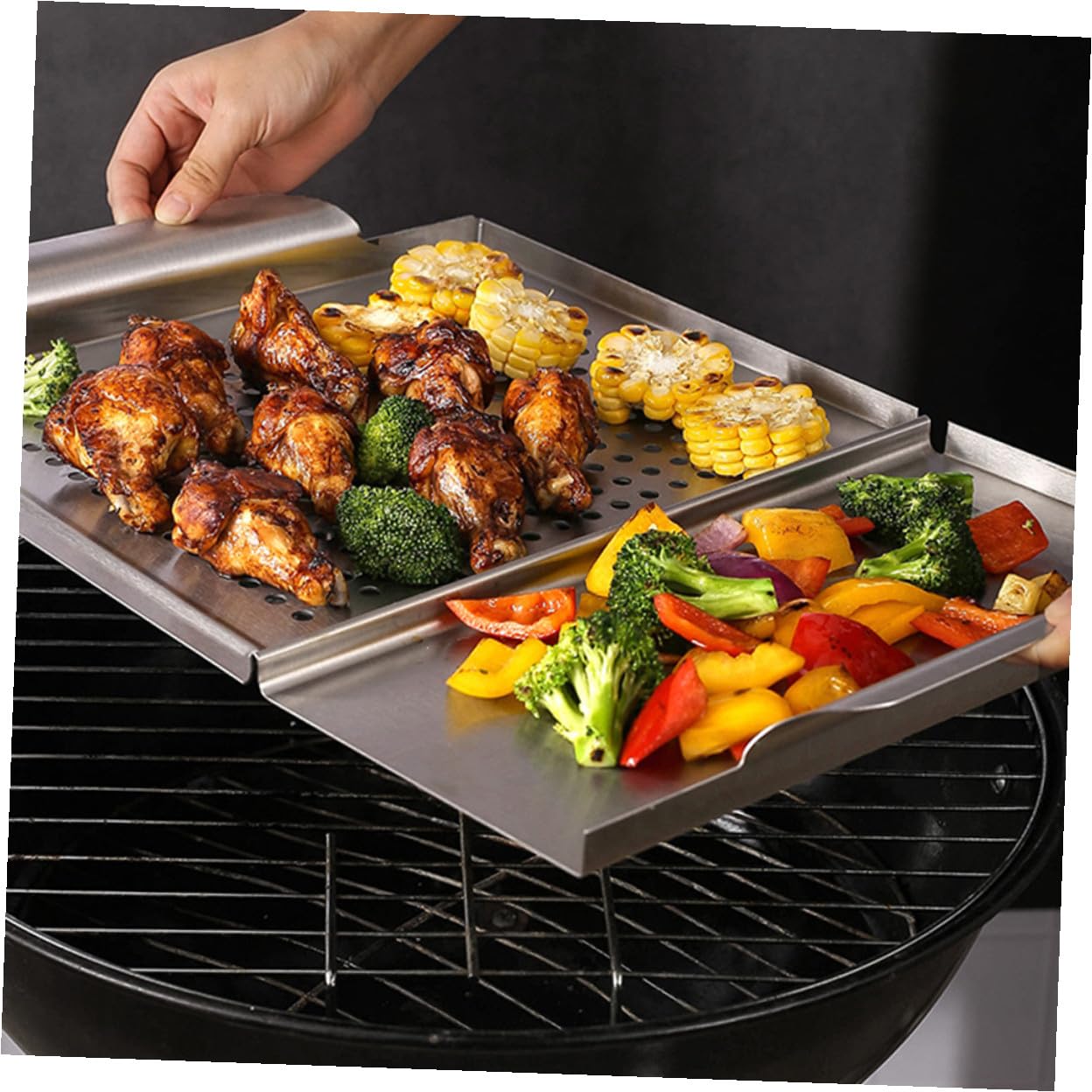 Piastra Antiaderente per Barbecue in Acciaio Inox Quadrata, Padella per Grigliare Versatile per Casa e Buffet, Teglia da Forno Resistente e Facile da Pulire per Grigliate all’Aperto