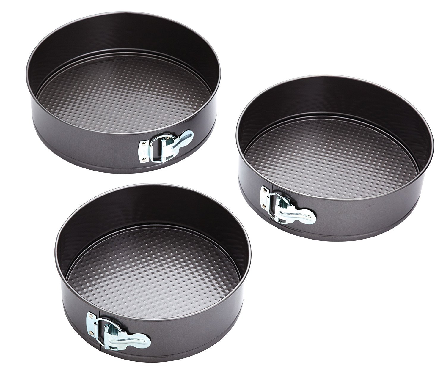 Kitchencraft Non-Stick Spring Form Cake Pans - Set of 3 Round Cake Tins - 8", 9", 10" Diameters - Loose Base - Oven Safe