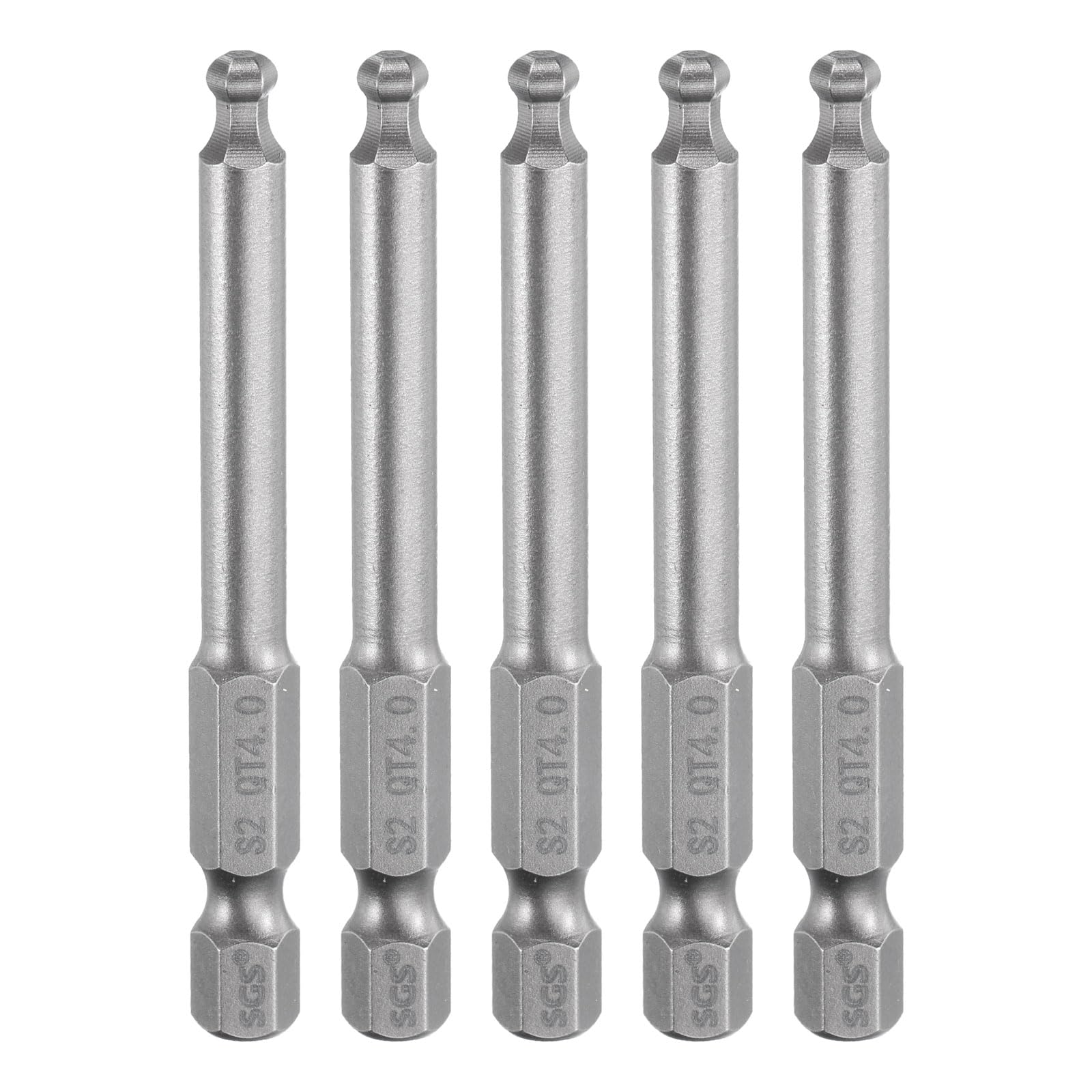 sourcing map 5pcs Ball End Hex Screwdriver Bit 4mm (H4.0) Tip 1/4" Hex Shank 65mm (2.56") Long Magnetic Ball Head Bits Industrial Grade S2 Steel Metric Screw Driver Bit